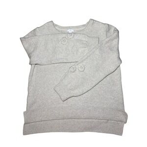 J. Jill Medium Crew Neck Sweater With Knitted Flowers On Sleeves